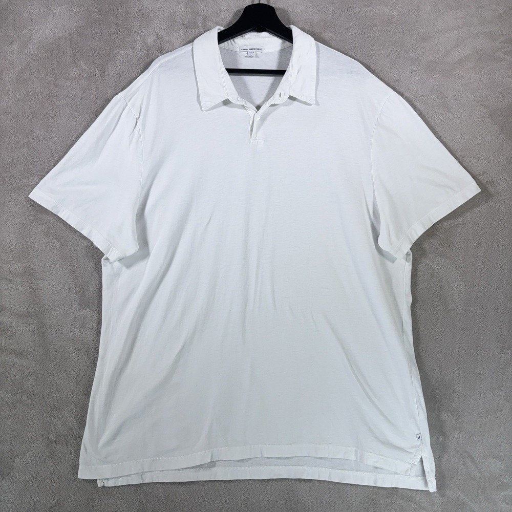 James Perse Jersey Polo Shirt Mens Size 5 White Short Sleeve Casual Luxury